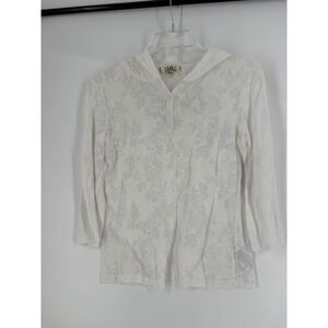 LEI Women's White Floral Print Hooded Lightweight Pullover Top Size‎ L